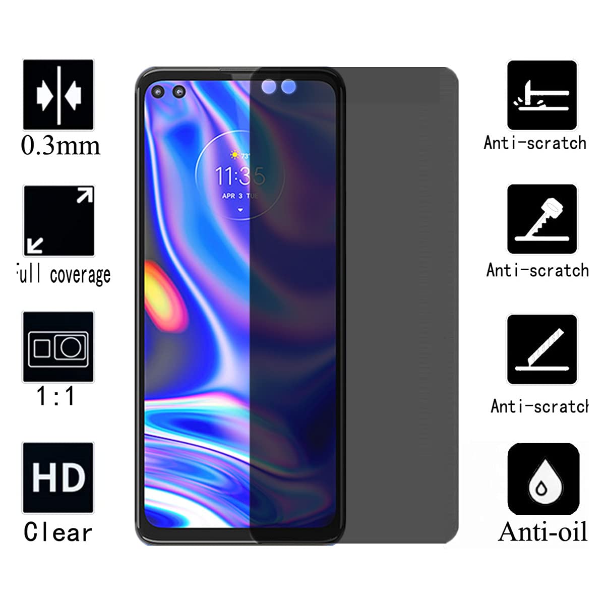 VIESUP for Motorola Moto One 5G Anti-spy Screen Protector - Privacy Screen Temered Glass, [2PACK] Scratch-Resistant Privacy Protective Glass Screen Protector for Moto One 5G