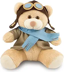 Urso Pelúcia Aviador 20cm Anti-alérgico Caramelo/Azul
