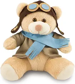 Urso de Pelúcia Aviador 25cm Decoração Infantil Caramelo/Azul