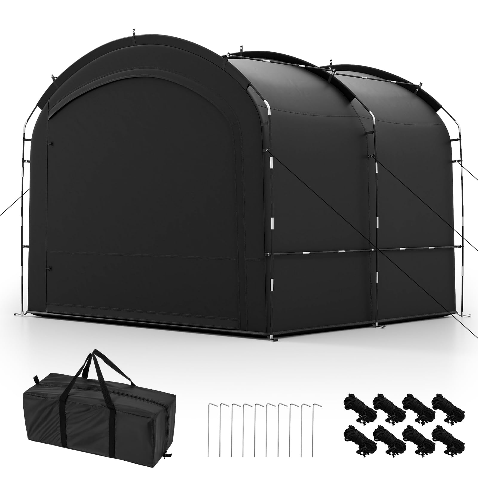GOPLUS Abri Velo Imperméable et Portable, Cabane de Jardin Exterieur pour 7-8 Vélos, Motos, Outils, Abri de Jardin en Tissu Oxford Épais avec Doubles Portes Zippées, 254 x 215 x 192 CM