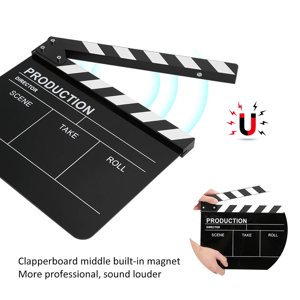 Clapperboard, Movie Clapboard Akrylowy Wbudowany Magnes Clapperboard Dźwięk Czysty I Wyraźny Nadaje Się Do Edycji Produkcji Wideo Film Film Fotografia Aparatem(Biały pasek)