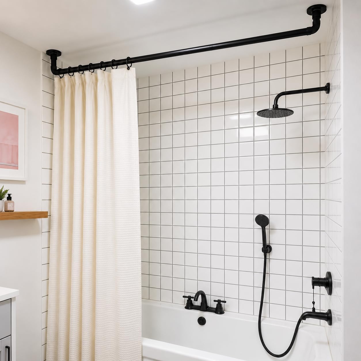 AMEHA Matte Black Extendable Shower Curtain Pole 48-82inches (120-210cm)