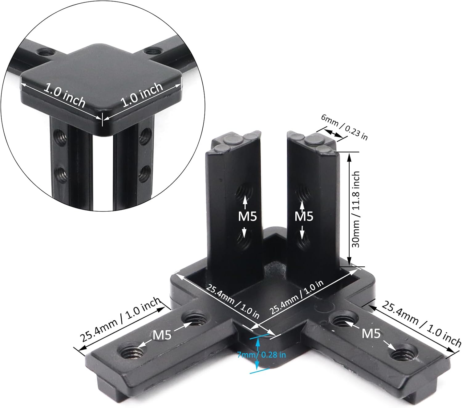 8Pcs 10, 25 Series Aluminum Extrusion Profile Tri Bracket 3-Way End Cap Corner Right Angle 1" x 1" 1 Inch Connector with Screws for 1010 2525 Extruded Aluminium Esquina Profil