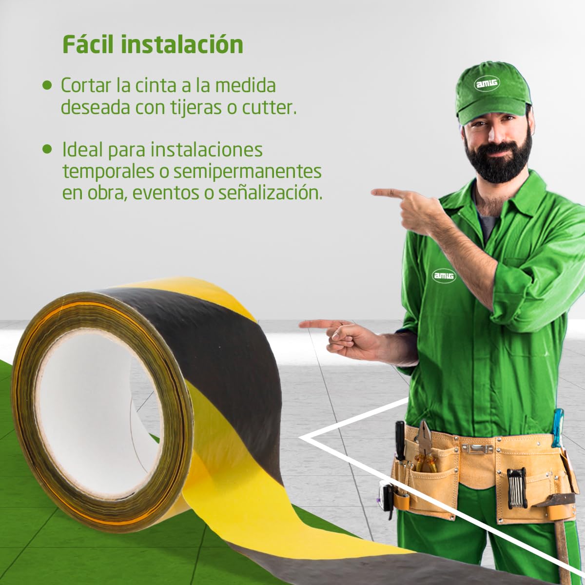 Amig - Pack de 24 Cintas de Balizamiento - Para Señalización y Advertencia de Peligro - Resistentes al Agua y Flexibles - Polietileno de Baja Densidad LDPE - 70mm x 200m - Cinta Amarillo y Negro