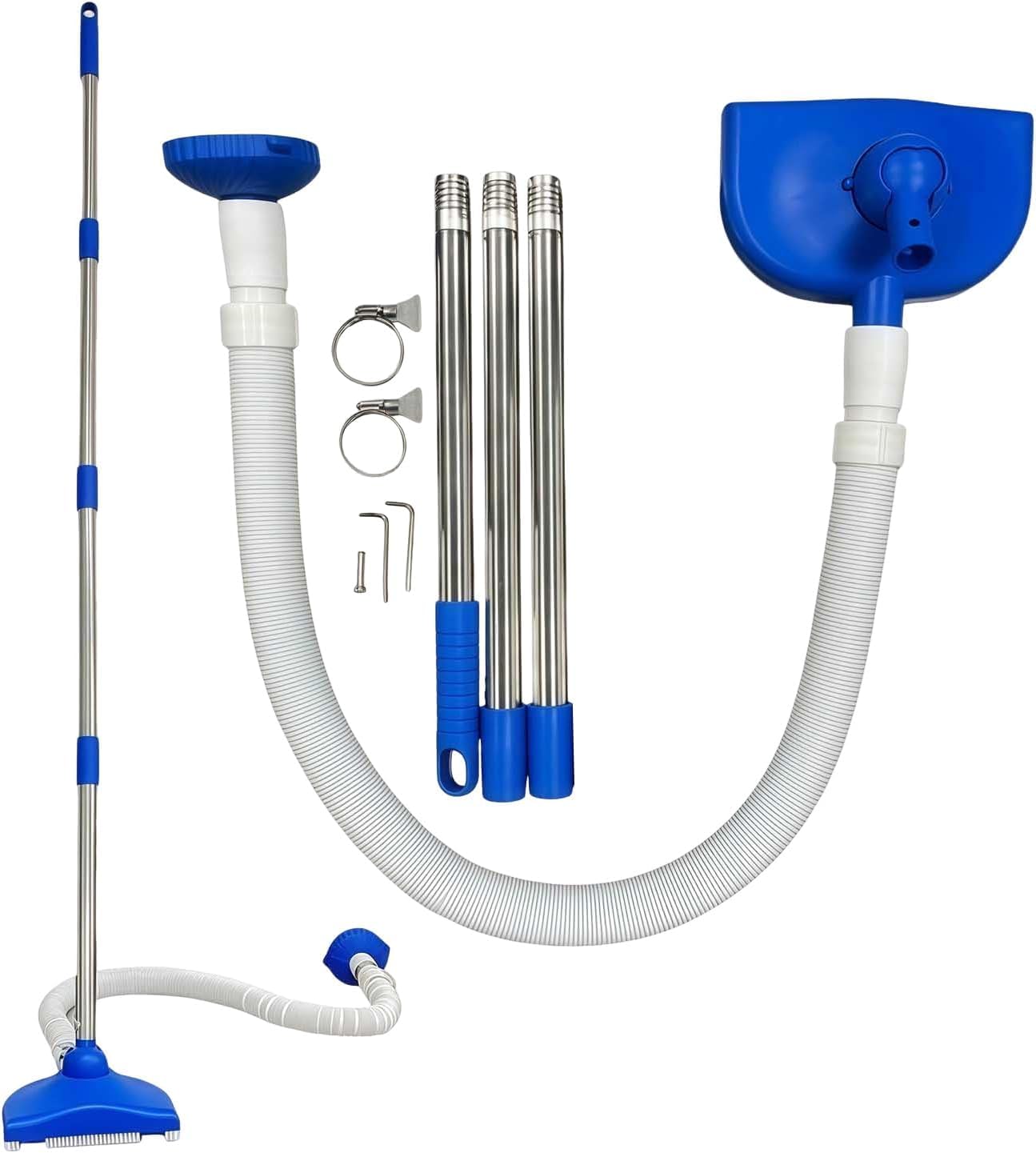 Pool Vacuum Cleaner, Pool Vacuum Cleaner, Above Ground Pool Vacuum Cleaner with Suction Head, Hose and Telescopic Handle 144/155 cm, Pool Cleaning Kit for Spa, Hot Tub, Swimming Pools (Blue-155CM)