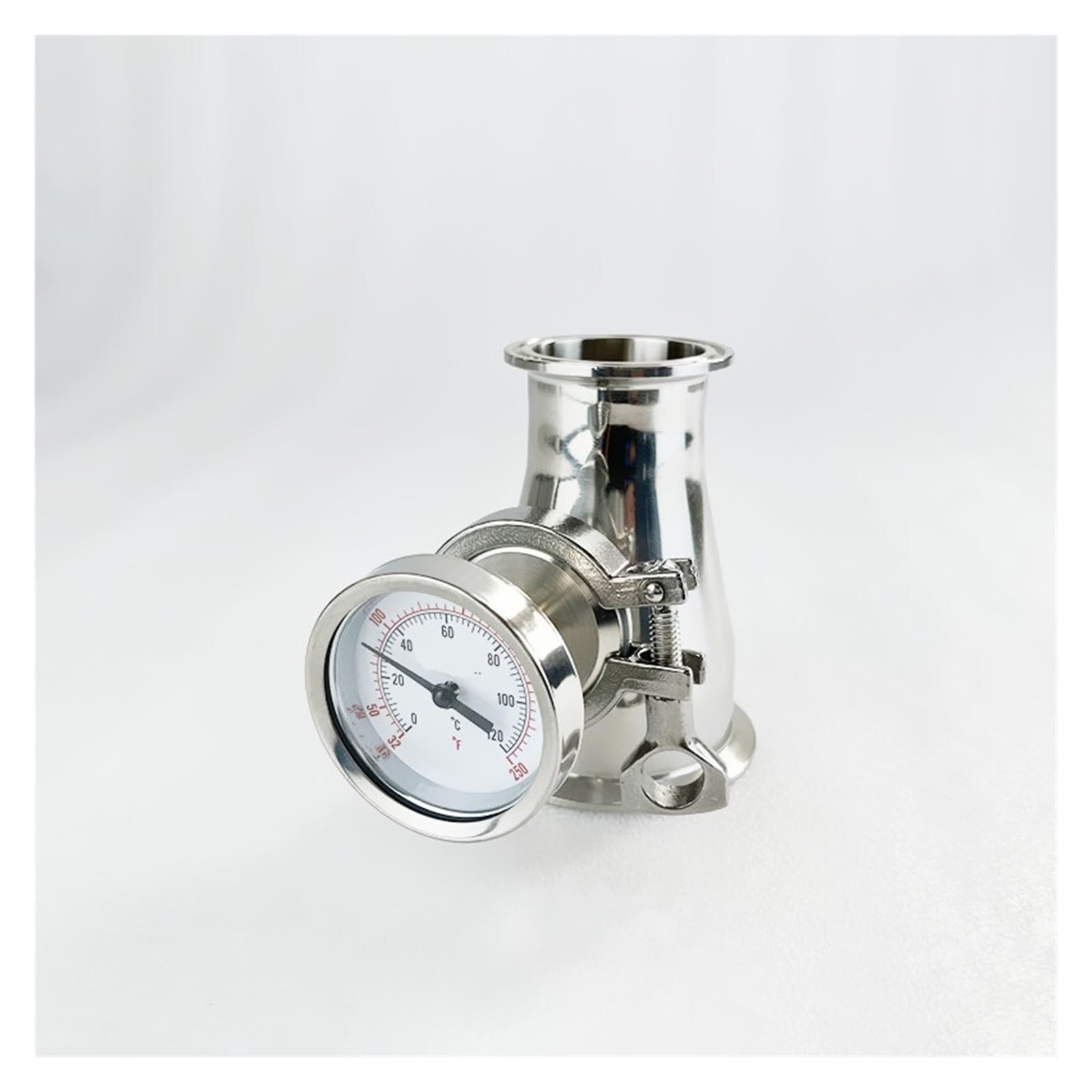 Reductor de cobre de triple abrazadera Reductor de triple abrazadera de 1,5'' (38 mm) de diámetro exterior de 50,5 mm x 3'' (76 mm) de diámetro exterior de 91 mm con interfaz de termómetro de 19 mm de