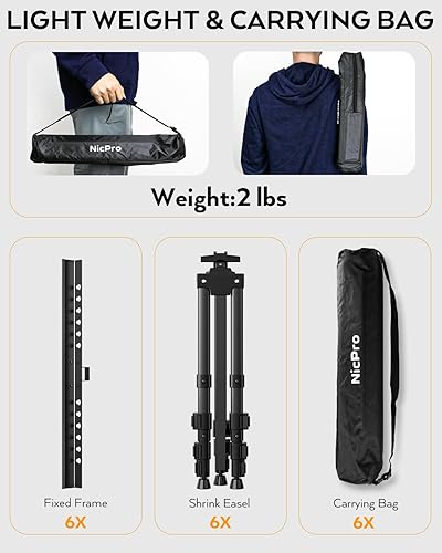 Miniatura 8 de Nicpro Paquete de 6 caballetes de pintura para exhibición, altura ajustable de 17 a 63 pulgadas, caballete de arte de mesa y piso, trípode de