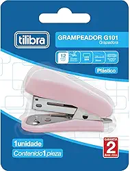 Tilibra - Grampeador 12 Folhas Mini com Extrator G101, Rosa Claro