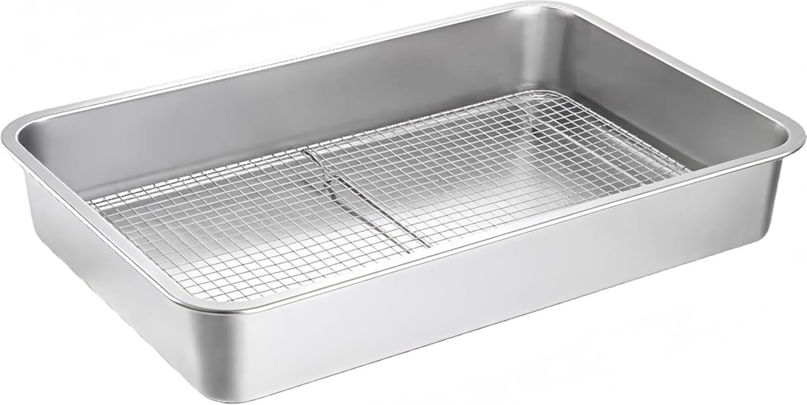 Heavy Du en bandeja de asado de acero sin forma de acero con estante, hoja de hornear profunda para pollo de pavo, bandeja de cocina segura para horno, lavavajillas fácil de limpiar, 17.5x13.6 pulgada
