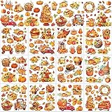 BBTO 12 Sheets Thanksgiving Rub on Transfers for Crafts and Furniture Fall Pumpkin Maple Leaf Sunflower Rub on Decals Autumn Stickers for Home Office Paper Wood DIY Crafts, 5.5 x 5.5 Inch
