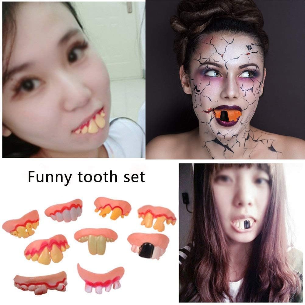 Set De 10 Dientes Falsos De Vampiro Y Demonio Para Halloween – Bromas Y Disfraces Divertidos Para Niños Y Adultos
