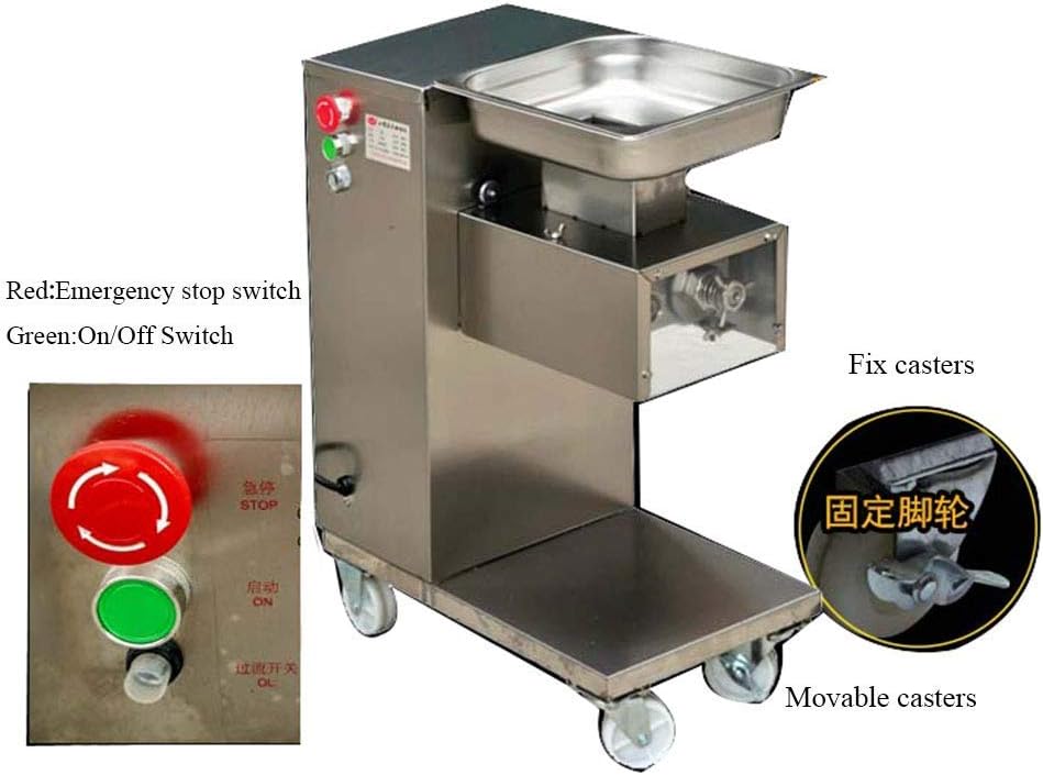 CGOLDENWALL 500kg/h Commerical Meat Grinder Electric Meat Slicer Cutter Cutting Machine with Pulley All Stainless Steel All Stainless Steel QE Type