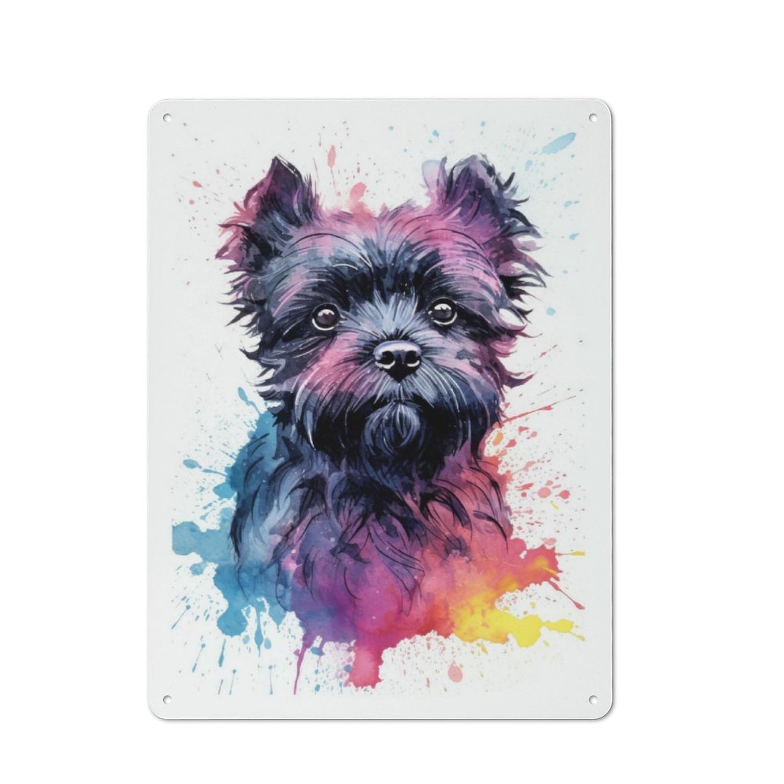 Junmoney Affenpinscher Watercolor Tin Wall Plaque 40X30cm With For Living Room Wall, Gift For Feature Wall Decorators During The Christmas Season