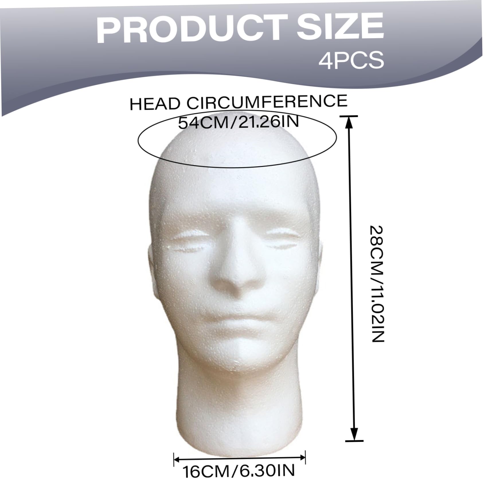 4pcs Styroporkopf, Schaufensterpuppenkopf männliches Haar Schaufensterpuppe Weißer Schaumkopf Modell Hutmasken Brille Hut Perücke Ausstellung Manikin Kopf für Zuhause, Salon, Shop