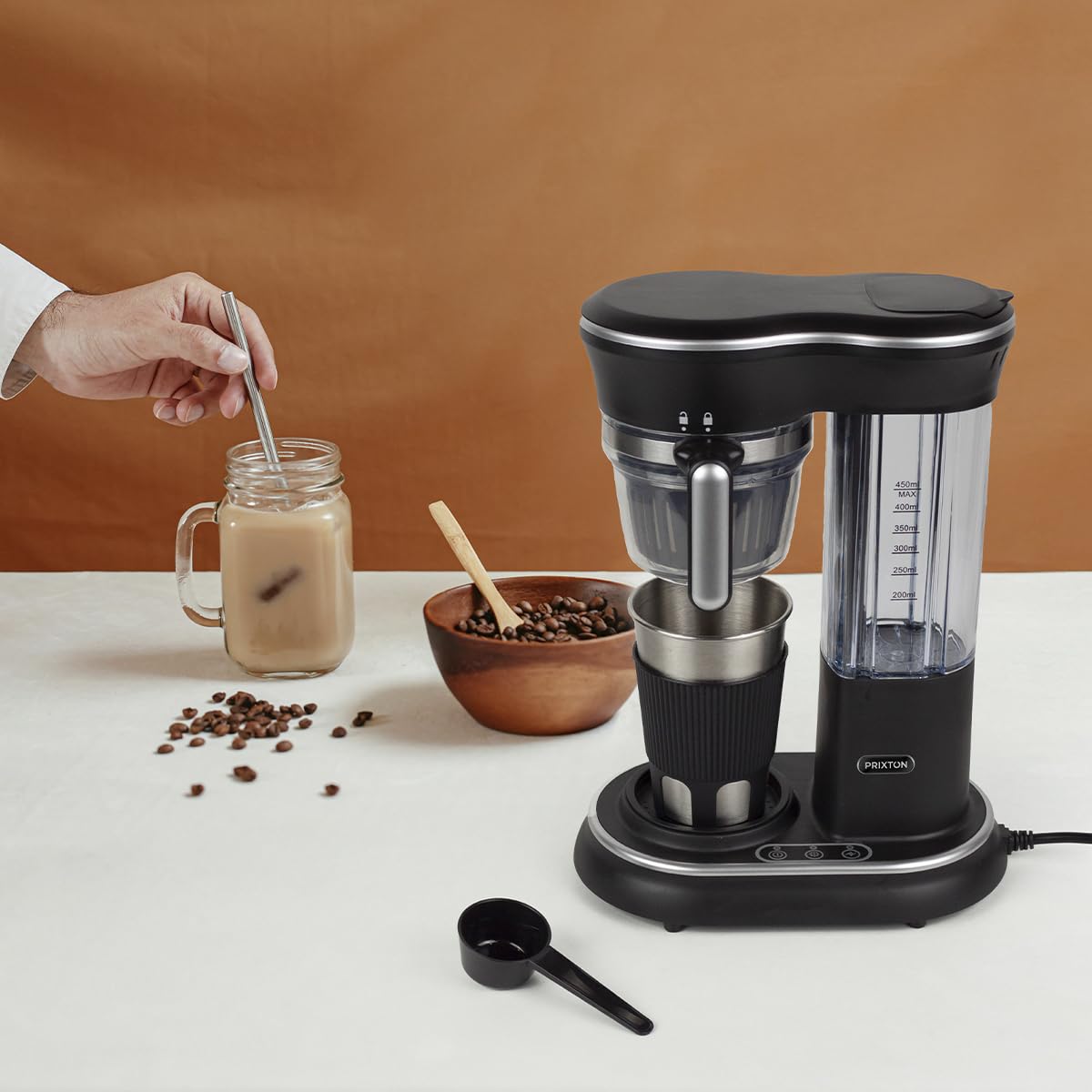PRIXTON Cafetera Capri con molinillo, Sistema por goteo, Vaso de acero inoxidable con tapa, 600 W (Reacondicionado)