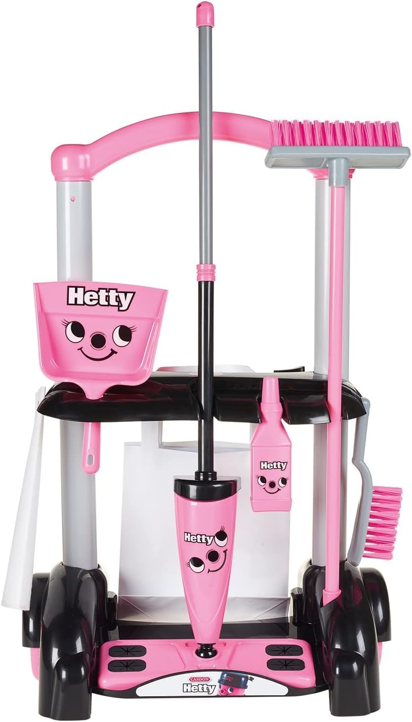 Henry & Hetty Toys - Hetty Cleaning Trolley - Pink Hetty-Inspired Toy Playset with Mop, Brushes, Dustpan, & Accessories - Kids Cleaning Trolley Set - for Children Aged 3+