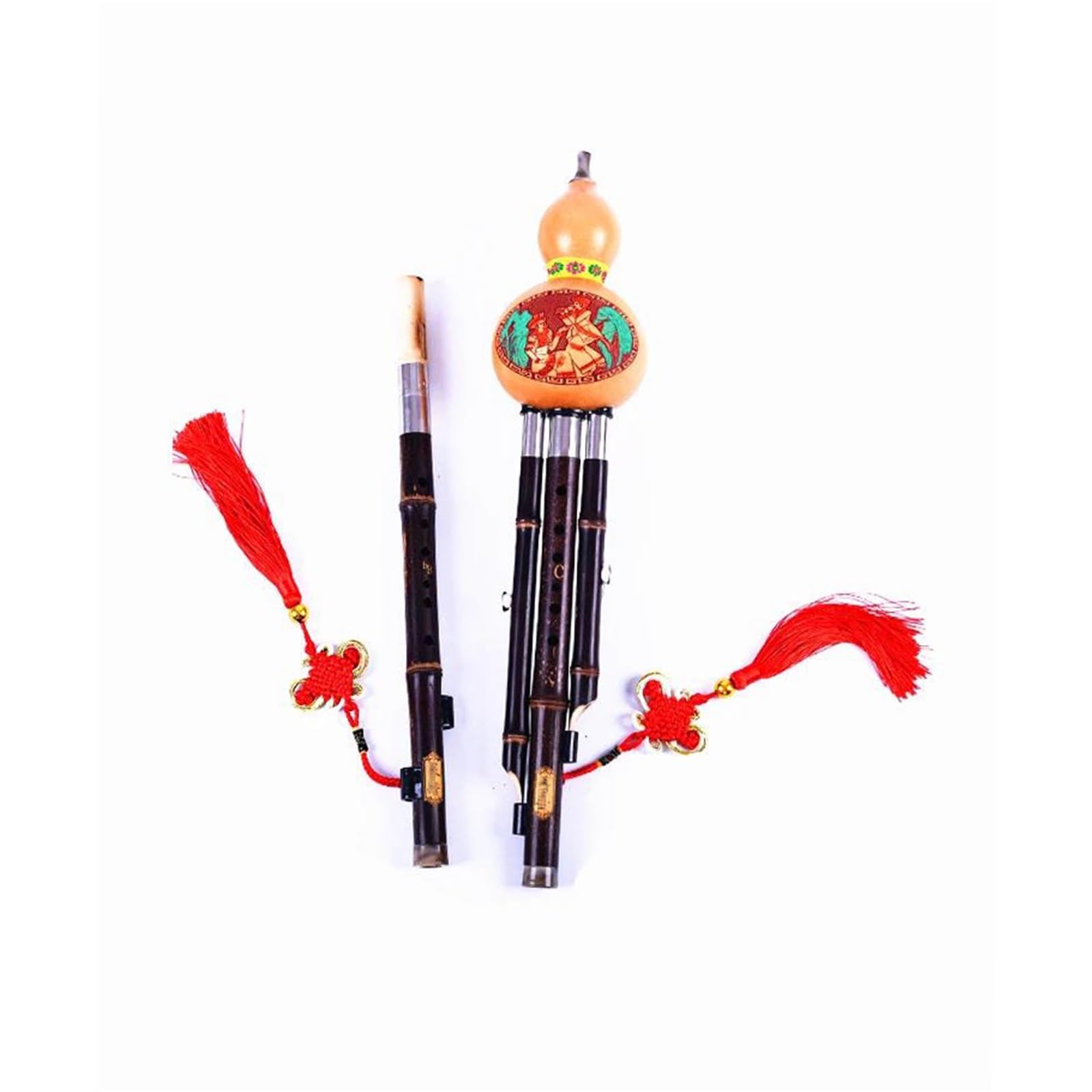 Instrumento De Flauta Hulusi Flauta Hulusi De Dos Tonos Tubo Doble De Bambú Púrpura Llave C Y B Calabaza Instrumento Popular Llave Profesional Calabash F Y G(Bb+c)