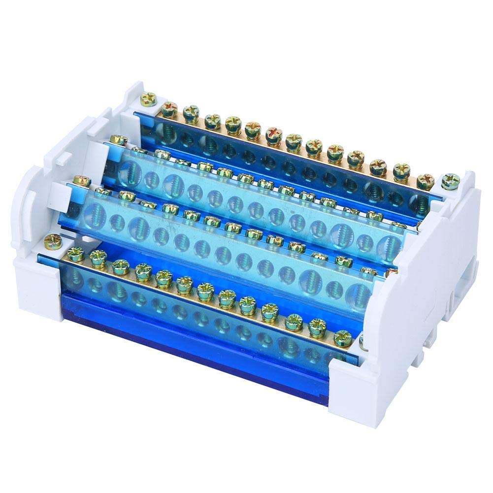 Walfront Bornier Rail DIN Monophasé Boîte de Distribution à 4 Niveaux 4 Entrées 56 Sorties Bloc de Câblage avec Couvercle Anti-poussière Transparent