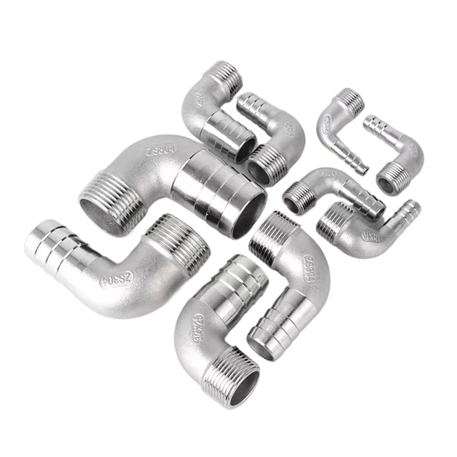 Wattsbvd Men's 1/2 Pcs /8" /4" 3/8" " 3/4" " Bspt 6/8/0/2/4/5/6/20/25/32Mm Hose Barb Hosetail Elbow 90 Degree Connector Ss304 Stainless(8Mm Barb,")