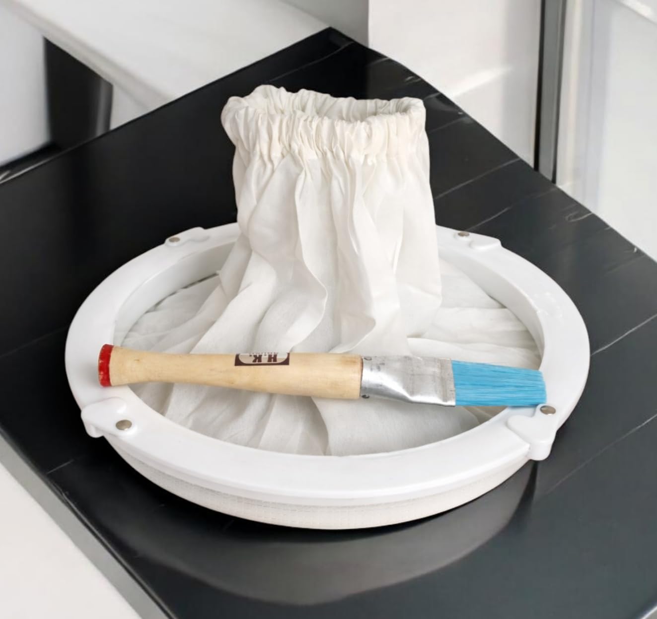 Flour Mill Ring Cover Set | Cotton Cloth with (10 INCH) Plastic Frame | Aata Maker Ring Cover Set. (1 Piece) | ( Wooden Brush Free ) | Gharghanti 10 Inch Ring + Lenghi-picture-14