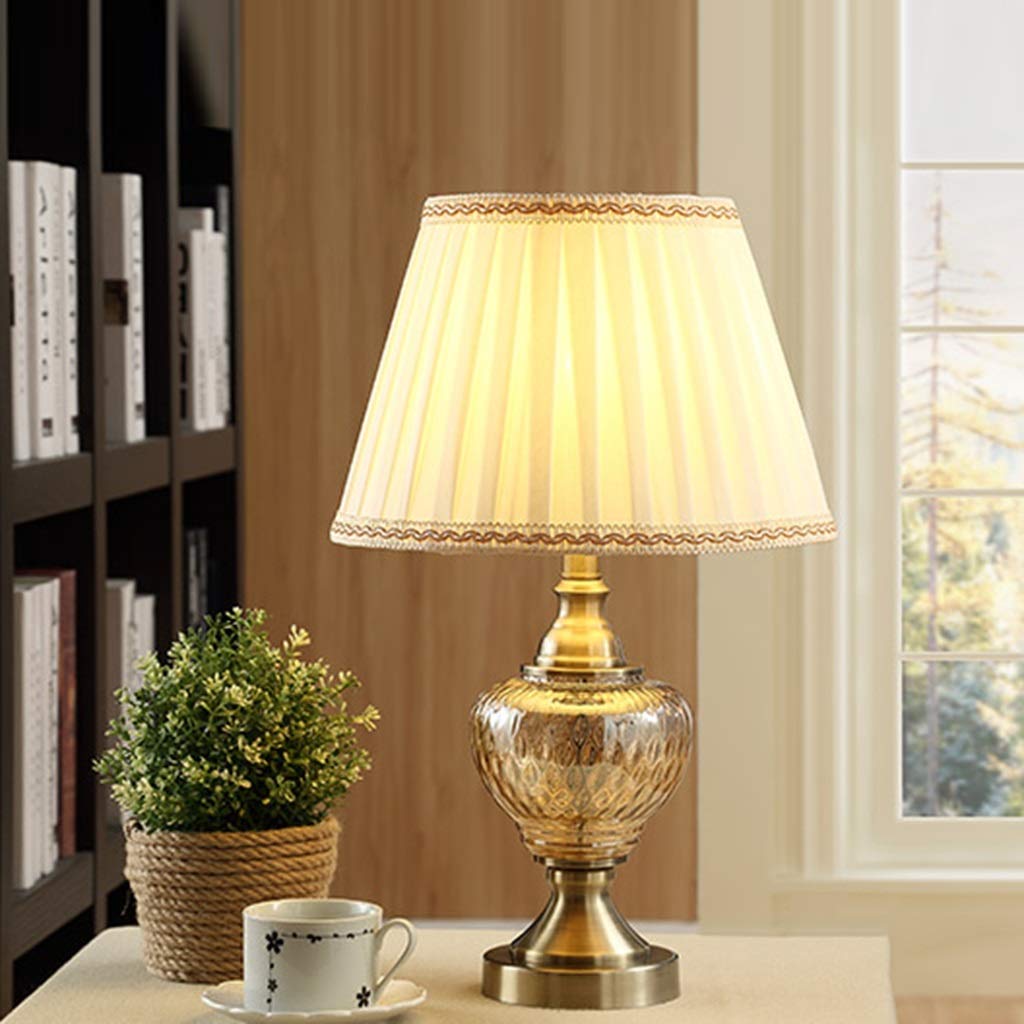 Lámpara de Mesa Lámpara de Escritorio de Gama Alta, Cristal Transparente Base de Oro Plisada Lámpara de Escritorio Lámpara de Escritorio Bar Café Lámpara de Escritorio E27 Control de Botón Lámpa