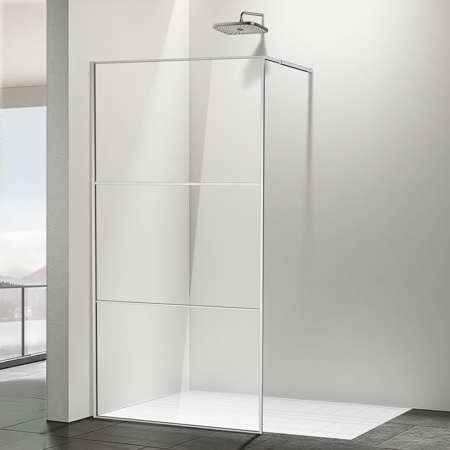 Mampara de ducha de 100 x 200 cm, mampara de ducha de cristal de 3 paneles de cristal, cristal de seguridad templado de 5 mm, montaje izquierdo/derecho, ancho ajustable de 0 a 10 mm, marco de