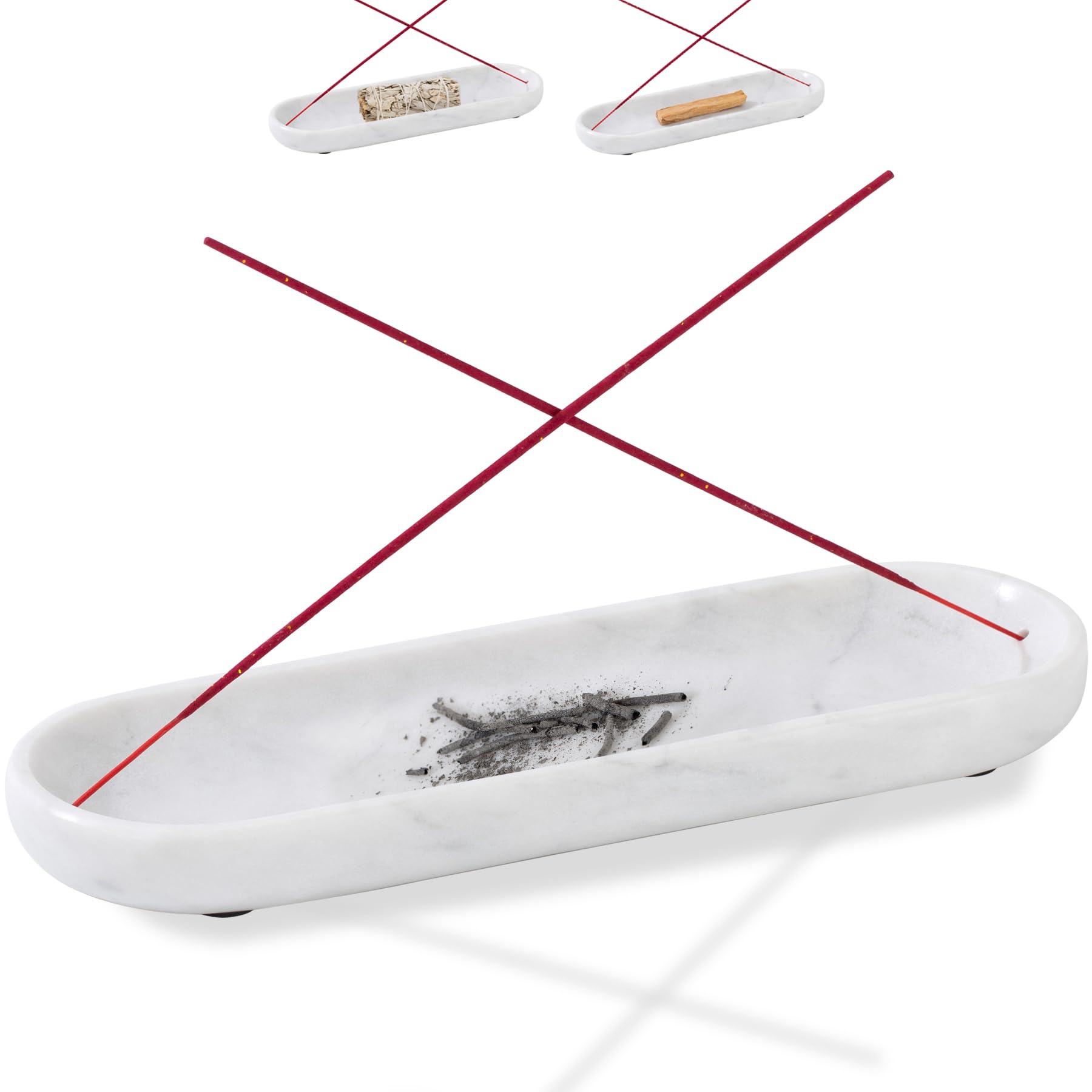 Fasolahome White Incense Holder, Natural Marble Incense Burner, Incense Stick Holder For Meditation, Palo Santo Holder, Sage Holder 10.6Inch Ash Catcher (White)