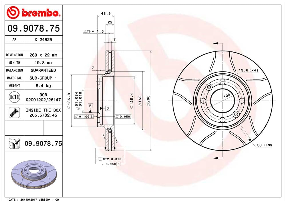 Brembo Max 09.9078.75 - Disco Freno Baffato (Set di 2) - Anteriore