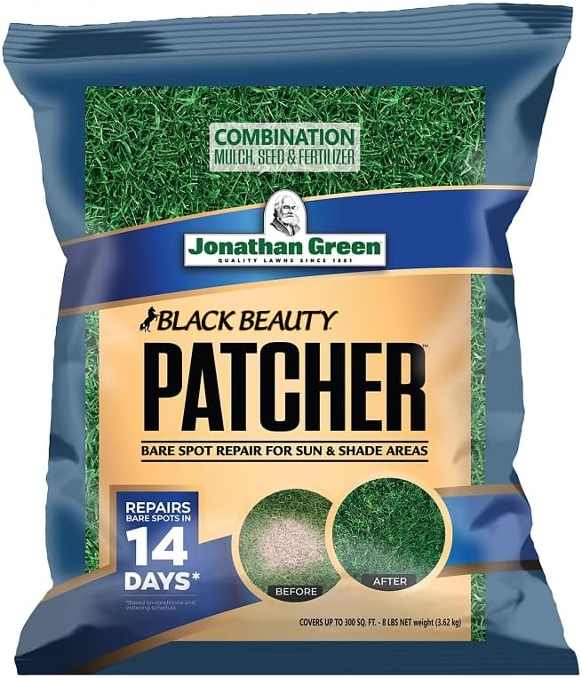 Jonathan Green (10451 Black Beauty Patcher Lawn Bare Spot Repair for Sun & Shade Areas - Cool Season Grass Seed, Fertilizer, & Mulch (7 lb)