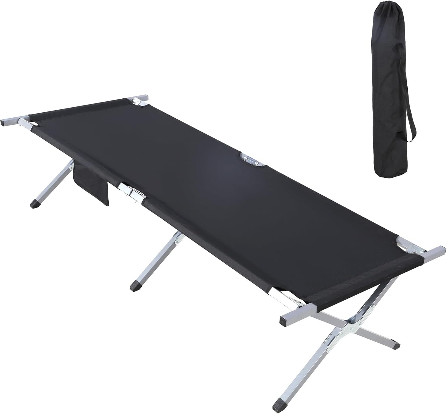 Portable Folding Camping Cot for Adults, Easy-to-Assemble Sleeping Cot for Travel, Hiking & Office Nap, Includes Storage Bag & Side Pocket, Support 330Lbs, Black