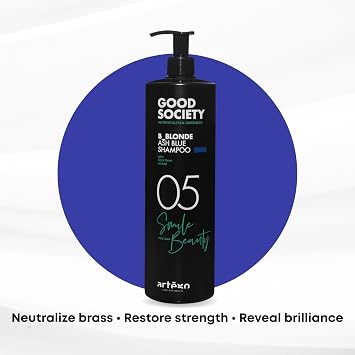 Artego Good Society B_Blonde Ash Blue Shampoo Tone Neutralizing Shampoo for Blonde, Bleached & White Hair (33.8 oz)