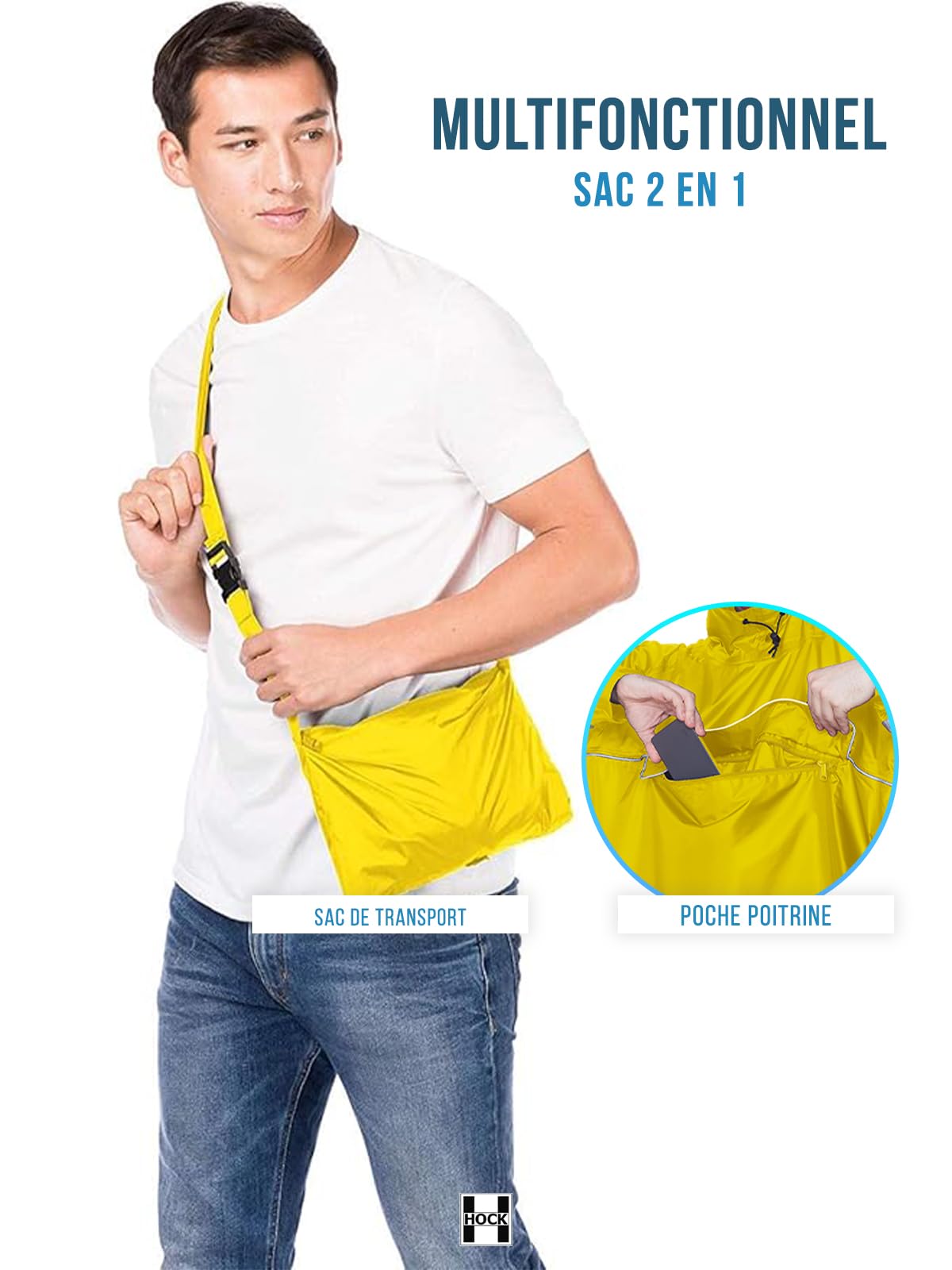 HOCK Premium Poncho E-Bike – Poncho de pluie avec manches pour vélo et E-Bike