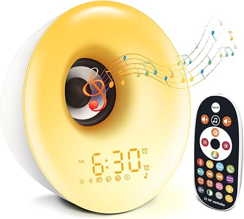 Reloj despertador con luz, altavoz Bluetooth, sonidos naturales, para niños, personas que duermen mucho