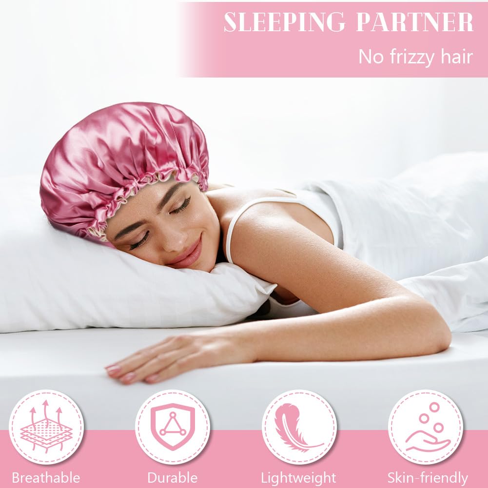 Flintronic Satin Sleep Cap, Adjustable Sleep Bonnet, Silky Bonnet Bath Cap for Women Night Sleep Hat for Long Curly Hair All Hair - Image 4