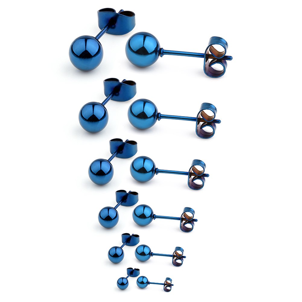 Ruifan 20G Stainless Steel Ball Stud Earrings for Men Women Round 3-8mm 6Pairs