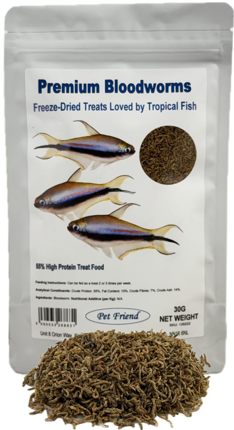 Pet Friend Freeze Dried Bloodworms Fish Food 30g | Premium High-Protein Treat for Indoor Tropical Fish, Bettas & Goldfish | Dehydrated Floating Blood Worms