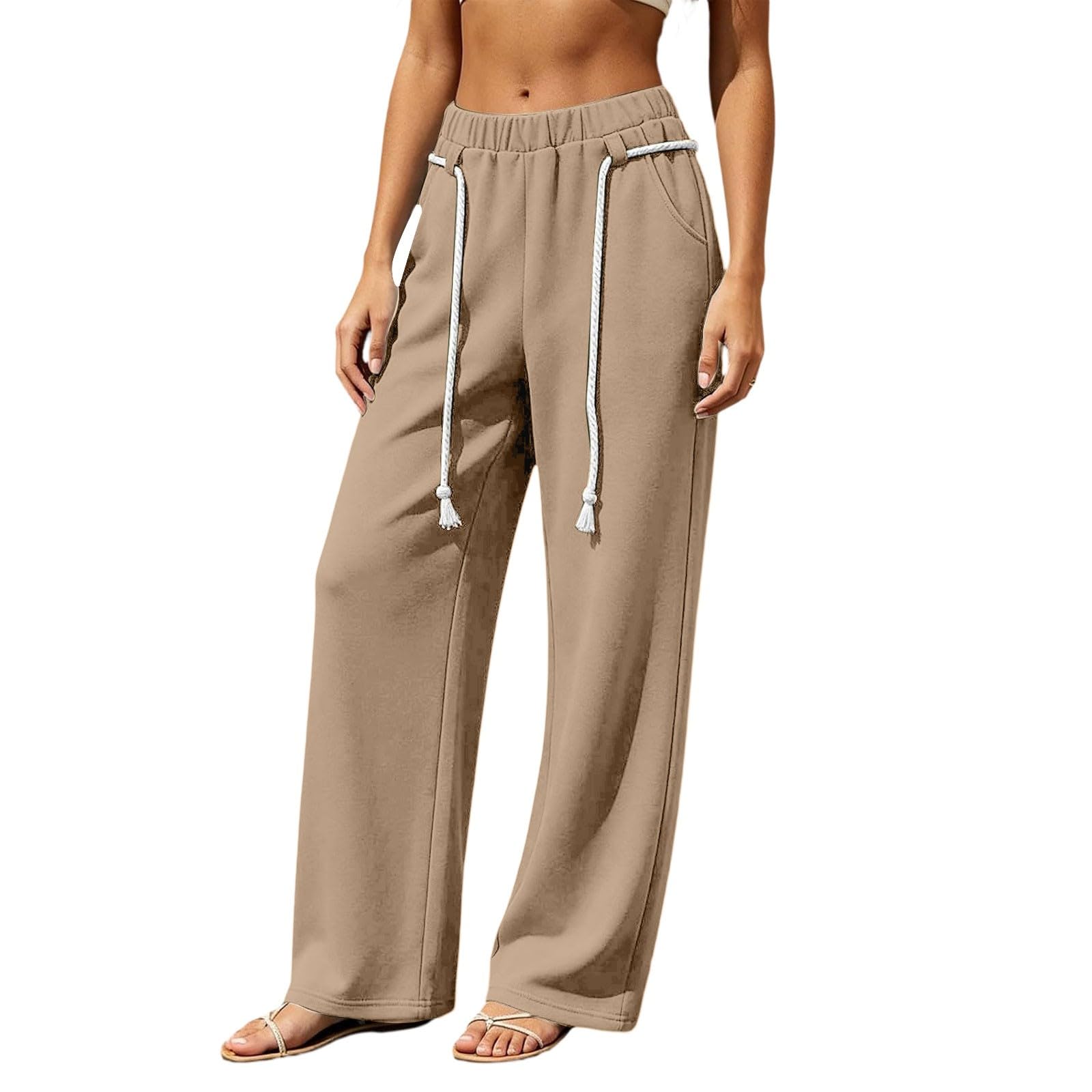 Hosen Damen Weite Bein Jogginghose Freizeithose Kordelzug Elastischer Bund | Loose Fit Sporthose Einfarbig Sommer Laufhose Casual Atmungsaktiv Trainingshose Mit Taschen Weiches Material Stoffhose