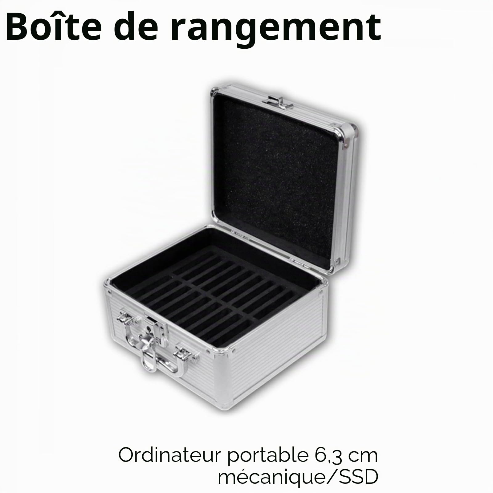 Boîtier de rangement en aluminium pour disques durs 2,5" avec protections anti-humidité et boîte de protection SSD en éponge