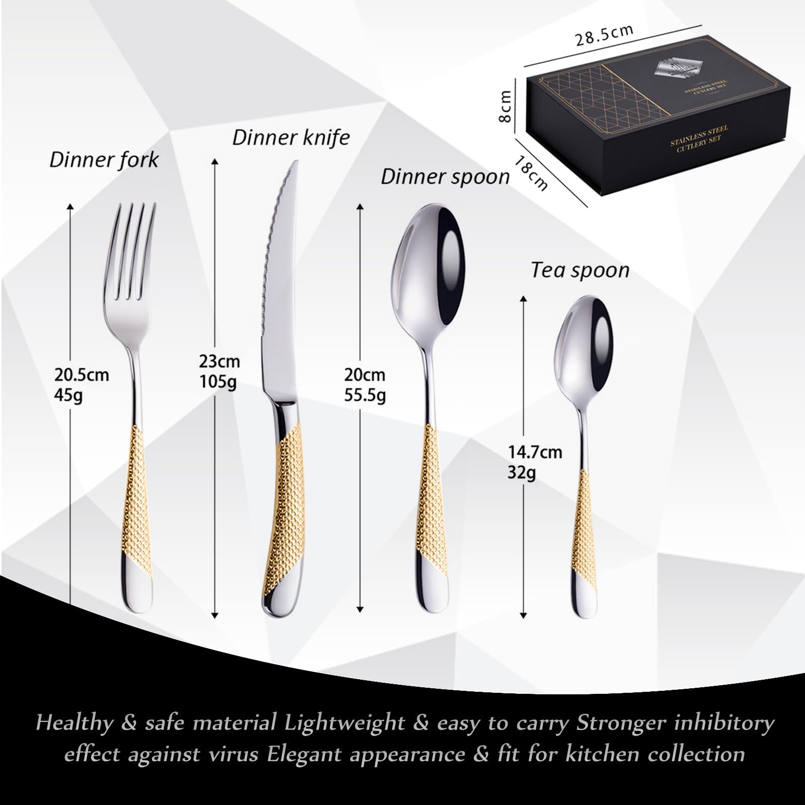 Besteck Set 24 Teilig Für 6 Personen, Hochglanzpoliertes Besteckset Aus Edelstahl 18/10, Inklusive Messer, Gabel, Löffel Essgeschirr Für Zuhause, Hotel, Restaurant, Neues Haus (Gold,24pcs)