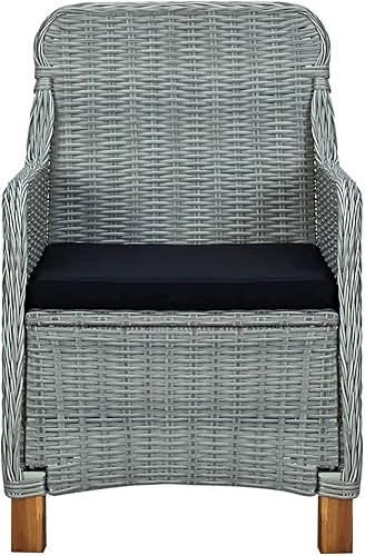 Miniatura 5 de Sillas de patio con cojines, 2 piezas, ratán de polietileno, gris claro, comedor, sillas de mesa de comedor para playa, patio, picnic, estudio