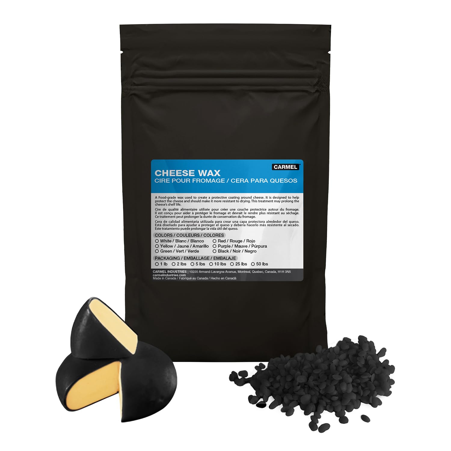Cera de queso Carmel, cera de grado alimenticio para proteger el queso de contaminantes aerotransportados como bacterias y moho (5 libras), color negro