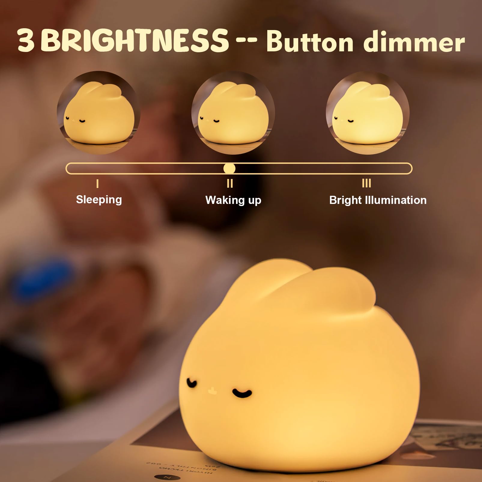 Lampada Notturna per Bambini Coniglio, Luce Notturna per Bambini Ricaricabile, Silicone Lampade da Comodino Notturna, Luce Notturna Touch Bambini Timer, Regalo Compleanno Natale, Cameretta Bambino