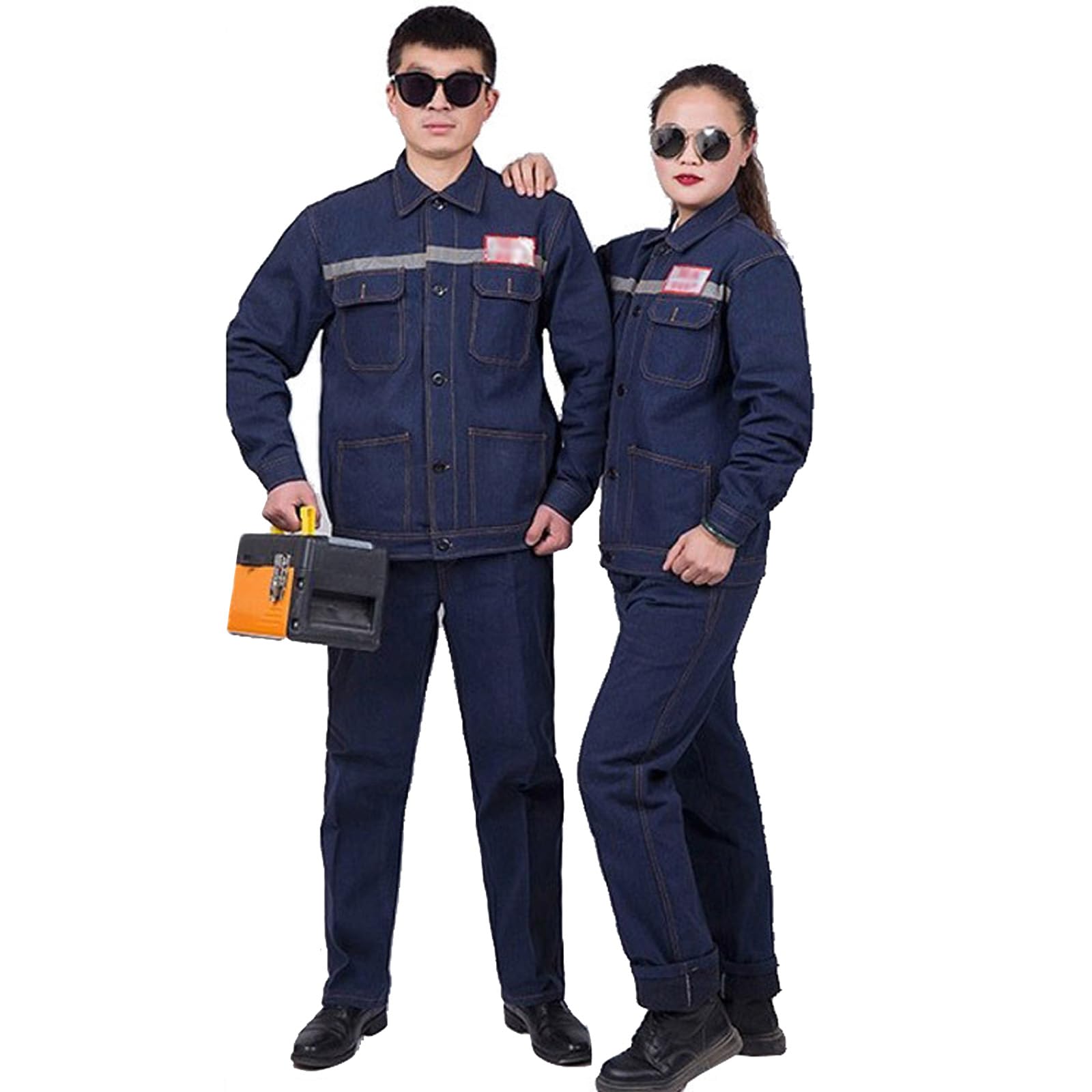Workwear Denim Suit Long Sleeve Coverall Combinaison Unisexe Veste & Jean Pantalon Avec Bande Réfléchissante