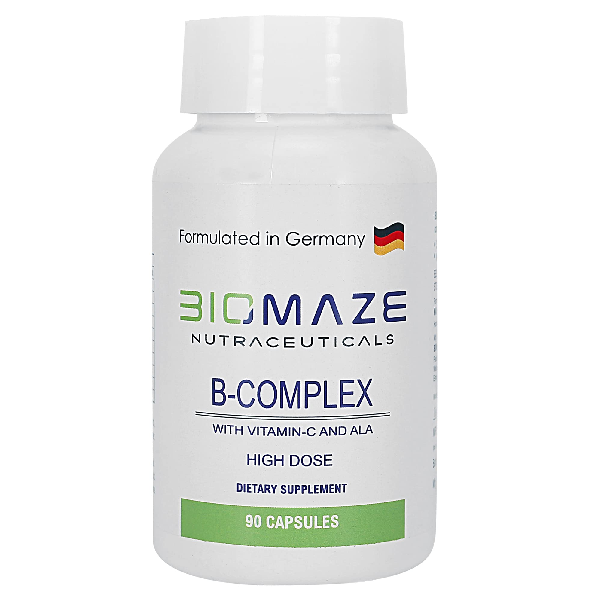 Biomaze Nutraceuticals Vitamin B Complex with Vitamin C & ALA- Immune Health, Energy Support & Nervous System Support - Non-GMO, 90 Capsules (1)