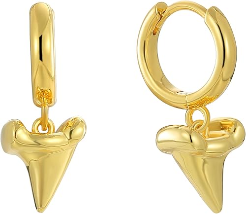 14K Gold Plated Drop Earrings-Medium Huggie Hoop Charm Earrings Lightweight Dangle Earrings for Women-Summer Beach Jewelry Hypoallergenic Gift for