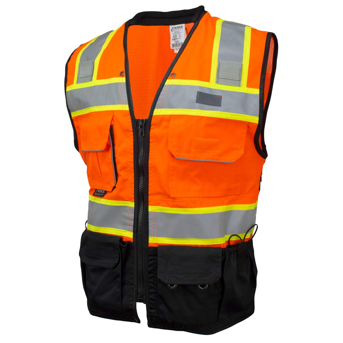 Fierce Safety SU500O Premium Surveyors Class 2 Heavy Duty Vest, Tablet Pockets and Neck Padding | 100% Polyester Optimal Breathability | Contrasting Reflective | Meets ANSI/ISEA 107-2015 Standards