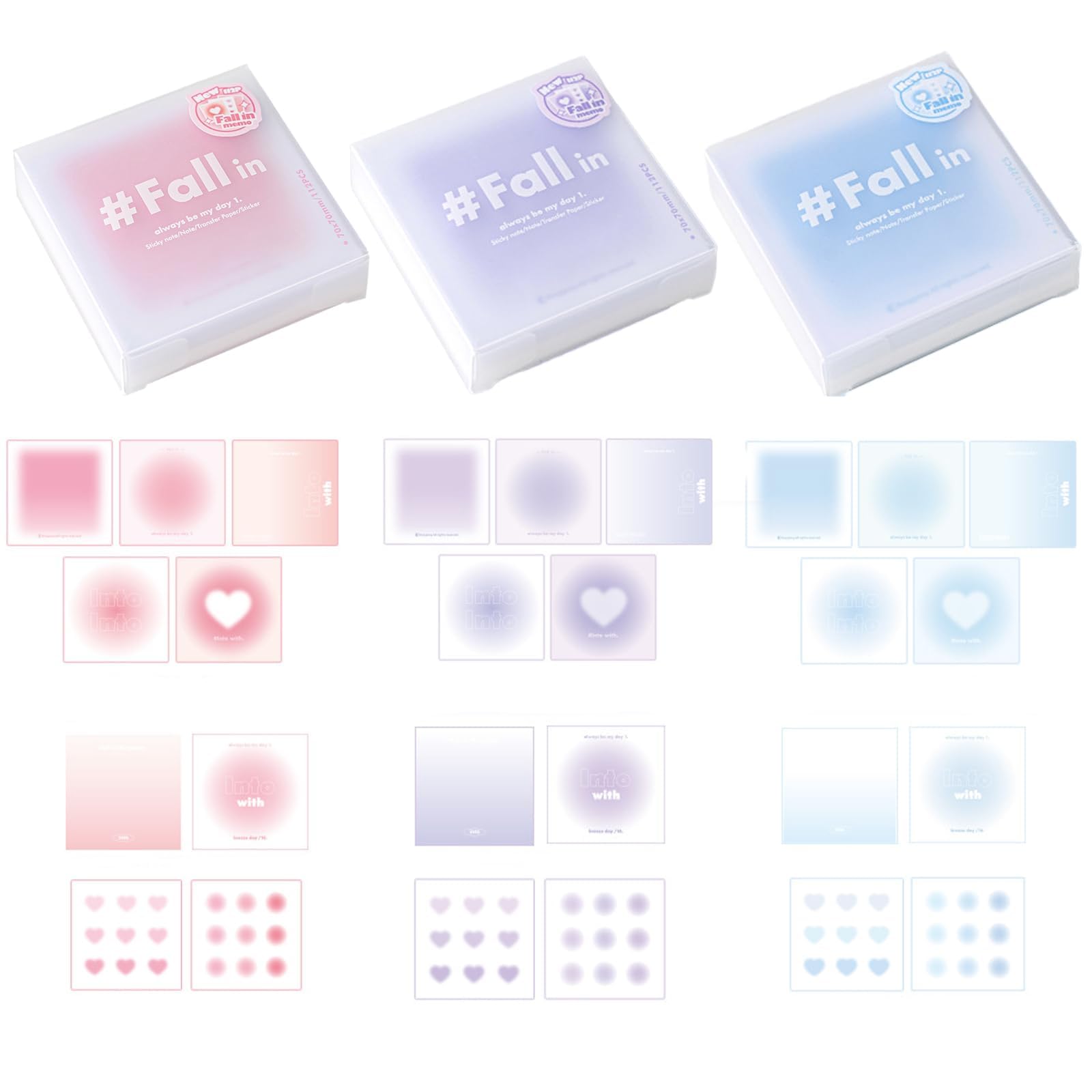 NALACAL 3 Boxes of Dreamy Gradient Colored Sticky Notes, Long-Lasting Aesthetic Sticky Notes, Adhesive Mini Memo Pads, Portable DIY Journal Scrapbooking for Office, School, and Home(Red, Purple, Blue)
