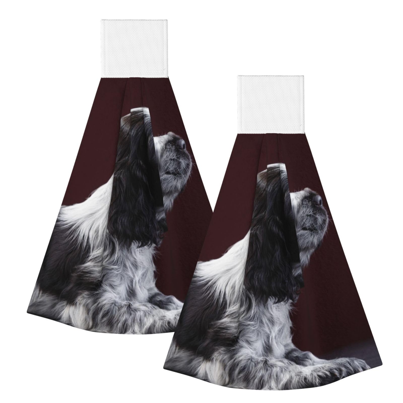 DOPKLNA Cocker Spaniel Puppy Black And White Spaniel, 2 Pcs Hanging Coral Fiber Hand Towels for Bathroom, Absorbent Kitchen Towels