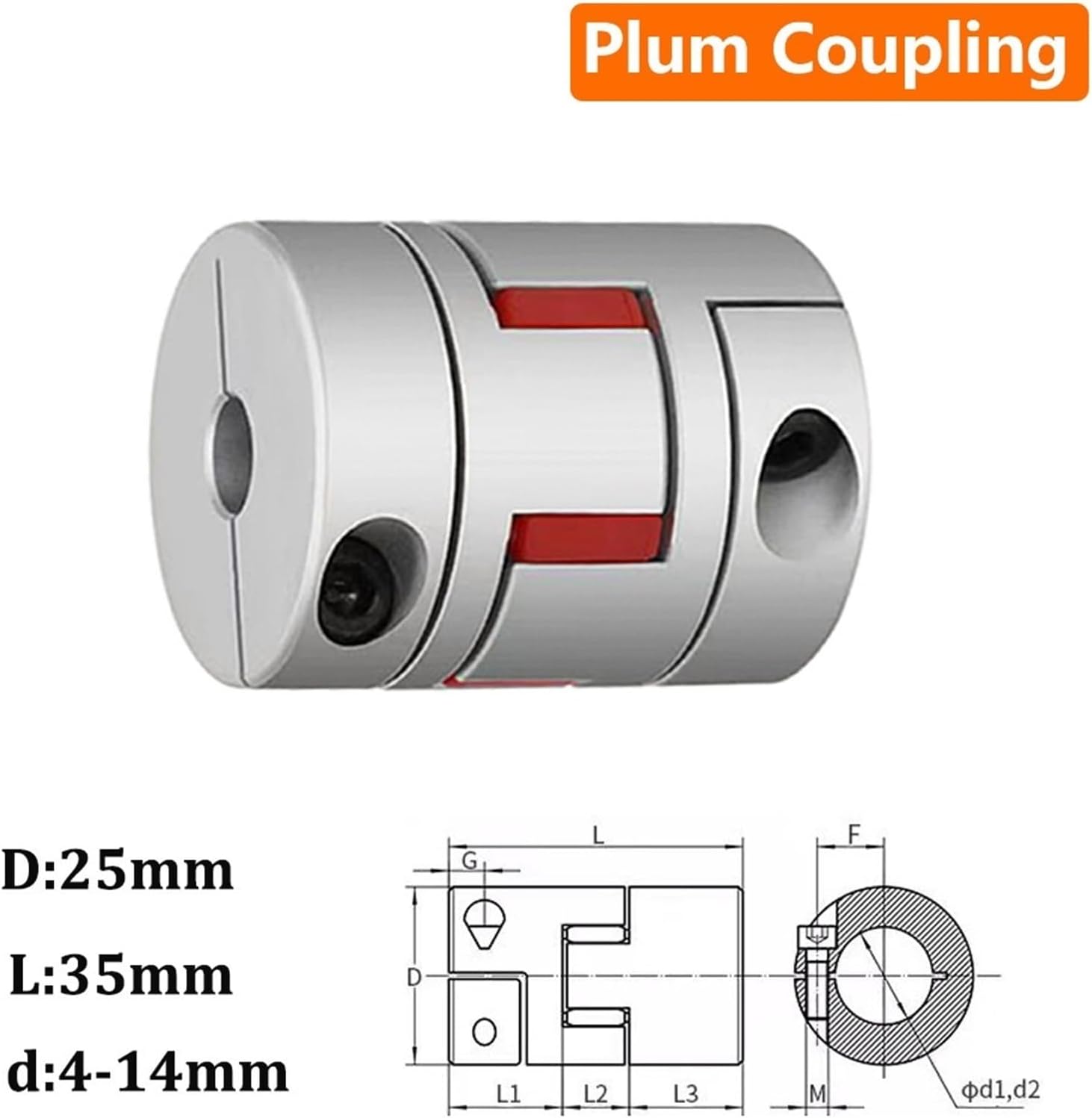 D25L35 Aluminum Two-Jaw Flexible Coupling - High-Temperature Motor Connector for 5mm-14mm Shafts(10x10mm)