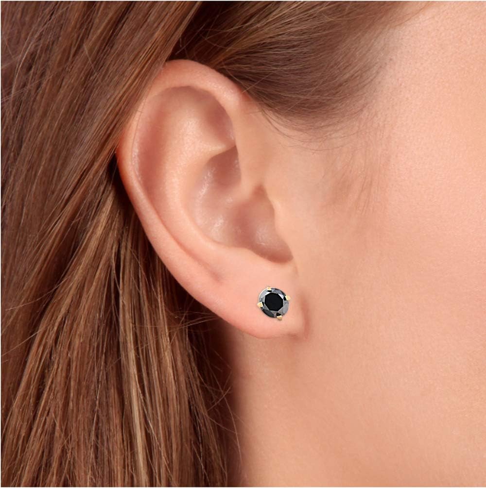 Pompeii 1ct Black Diamond Single Stud Earring 14K Yellow Gold